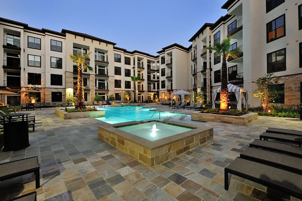 Pool area at dusk
