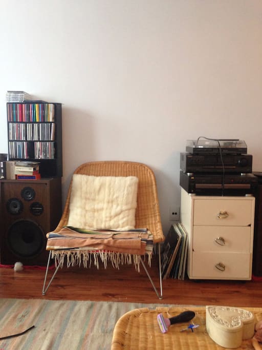 Nice sound system with records and CDs in the living room