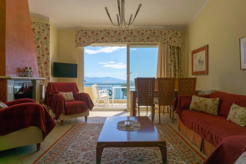 The living room and the dining table