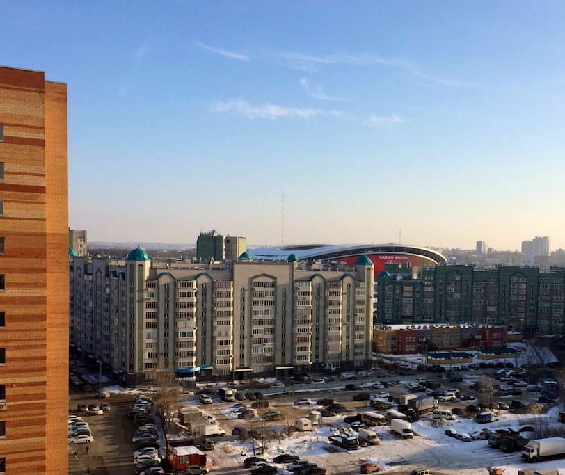 Вид из окна на стадион Kazan-Arena.