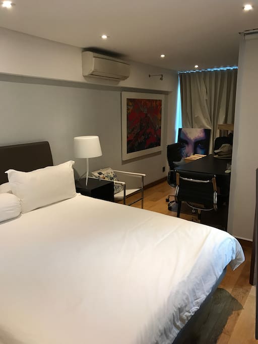 Bedroom and desk.