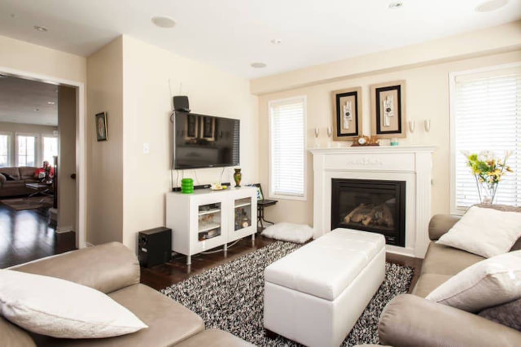 Family room with nice fireplace