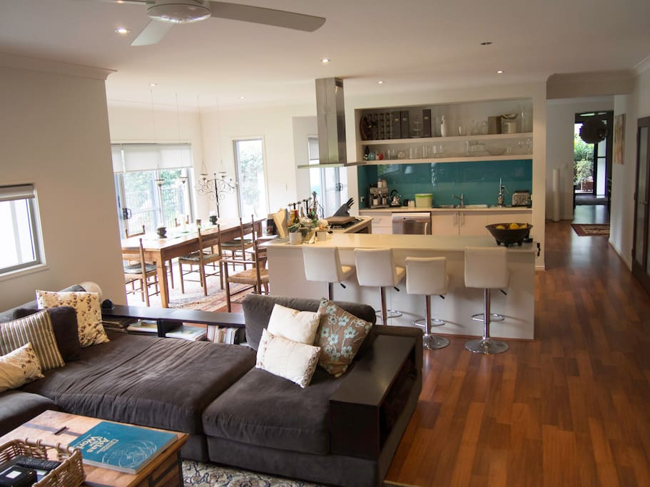 Family, dining and kitchen
