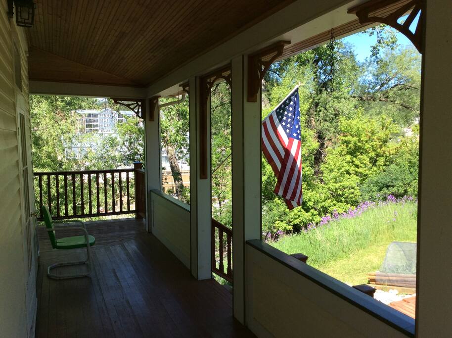 Relax on the wrap around with views of downtown Deadwood and the surrounding Black Hills.