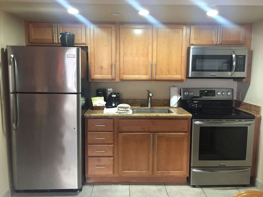 The fully stocked, remodeled kitchen.