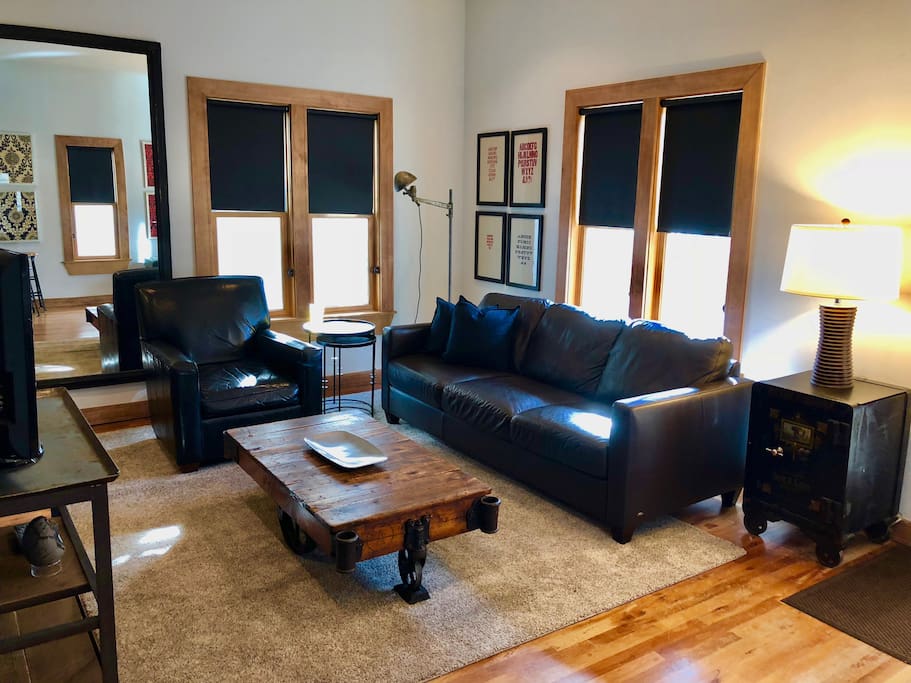 Spread out and relax in our spacious living room with high ceilings.