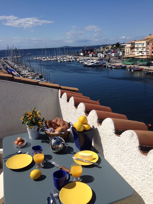 Vue de la terrasse au petit déjeuner