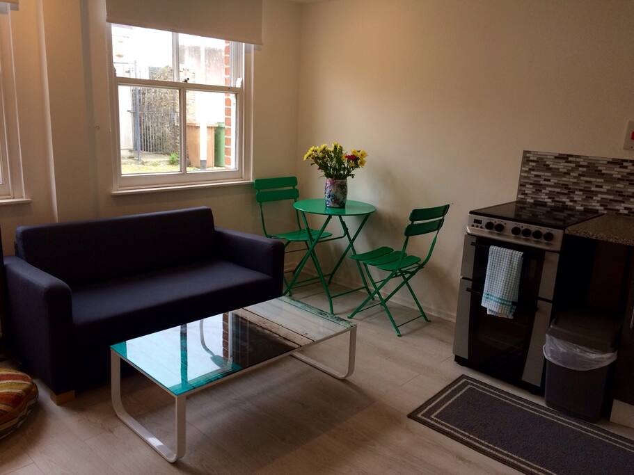 Living area with small sofa-bed