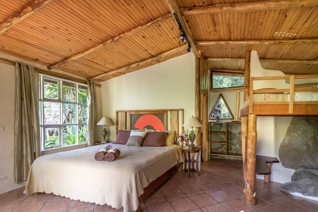 Eclectic features and upper twin bunkbed to the right.