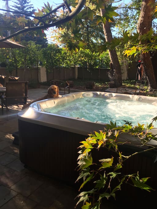 hot tub in private fenced patio area