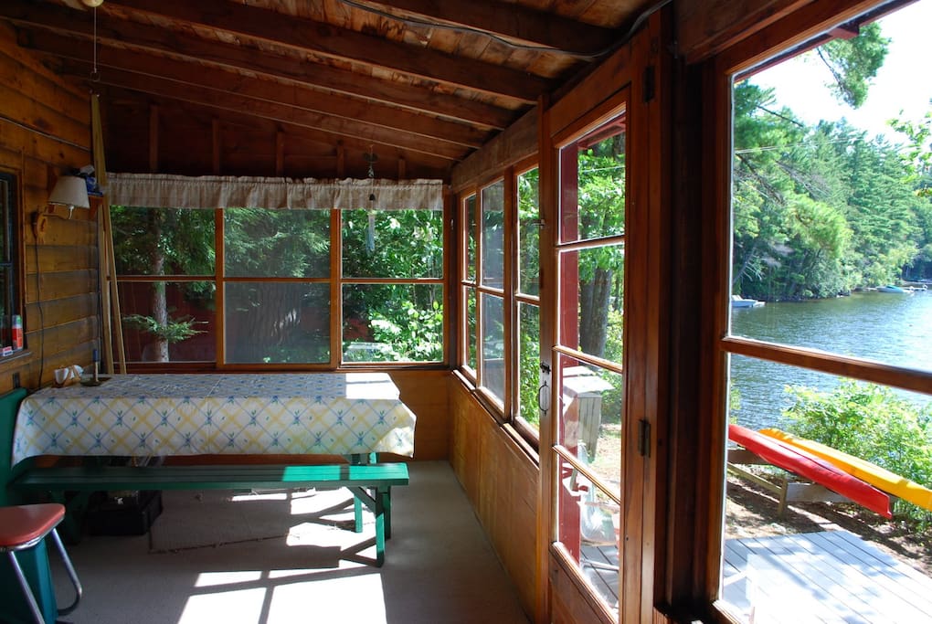 large three season glass porch facing the lake