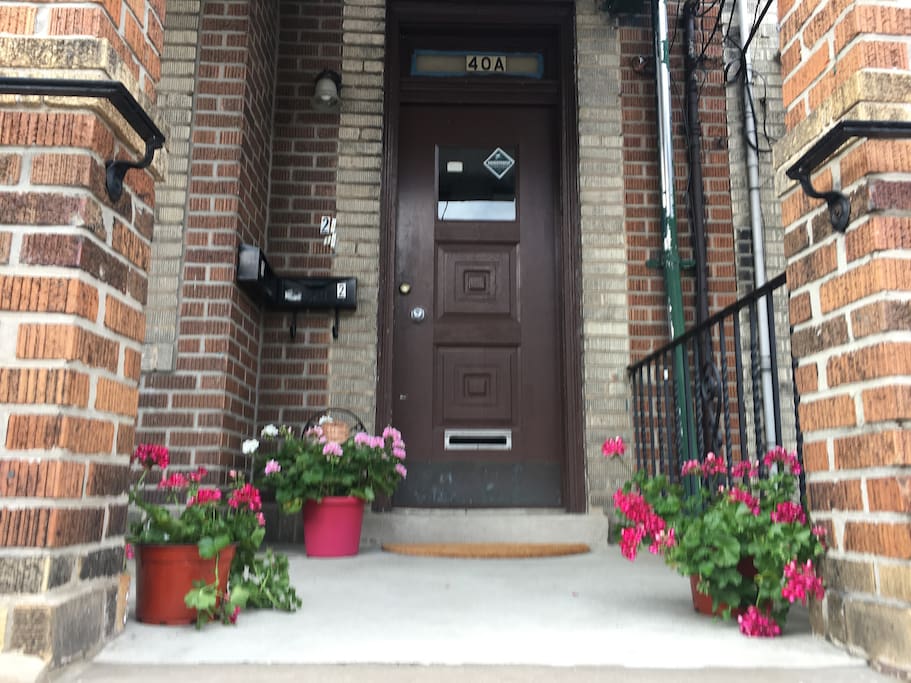 front door of historic brick brownstone