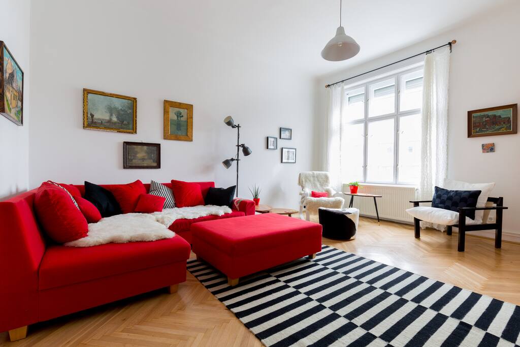 The living room fills with light in the morning and is a great place to relax in the evening