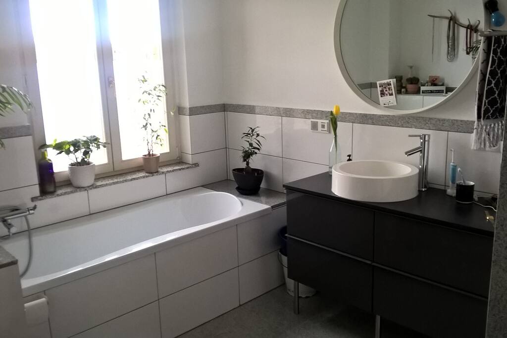 Das große Bad bietet genug Platz für alle/The big bathroom has enough room for everything.