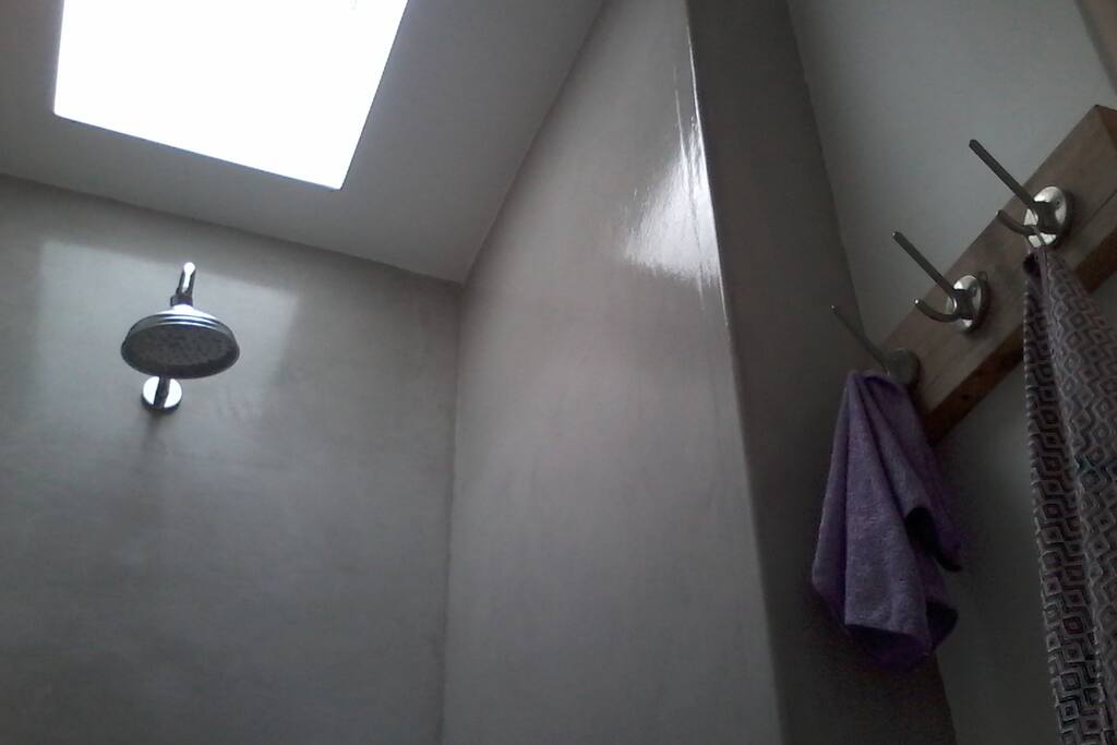 shower with sky window