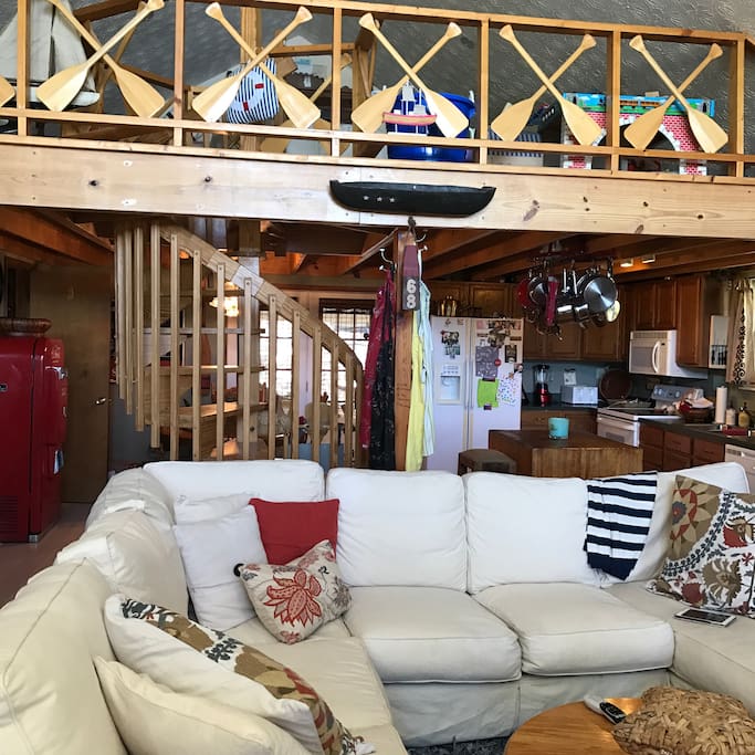 Living room with view of loft