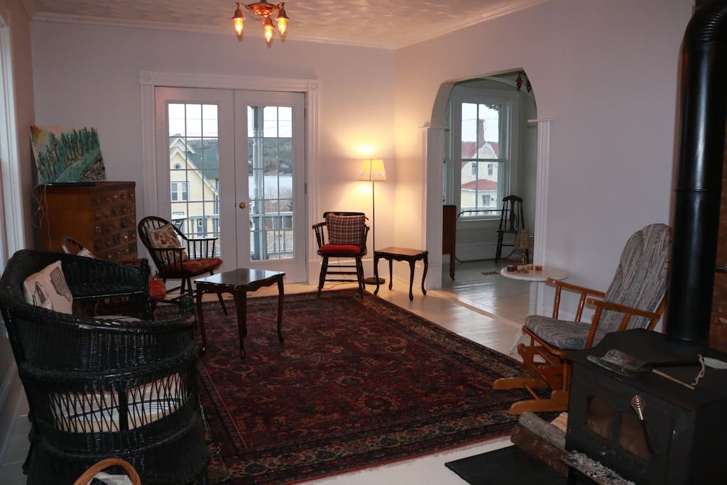 We opened up the living room/kitchen to make a large space centred on the cast iron stove.