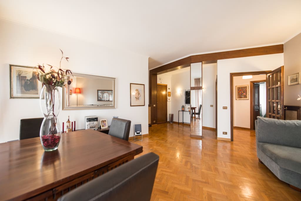 Living room and dining area.