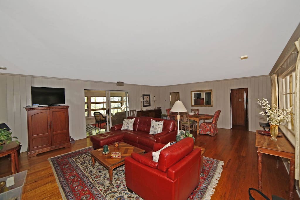 Wood floors open floor plan.