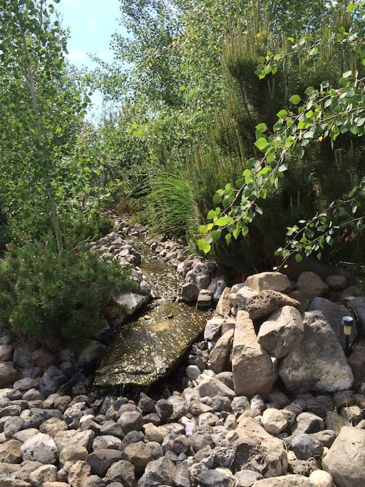 Pretty flowing stream in the front yard. Pull up the park bench in front and relax to the sounds of birds.
