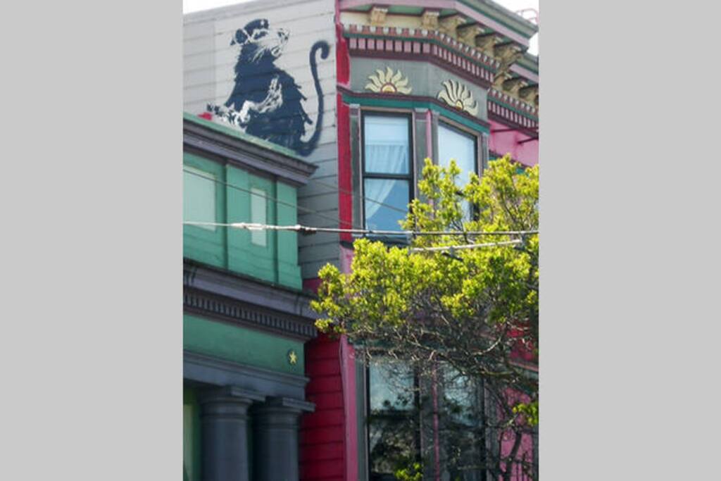 A Banksy piece created in 2010 on the side of the Red Vic. This was taken to a museum in 2012.