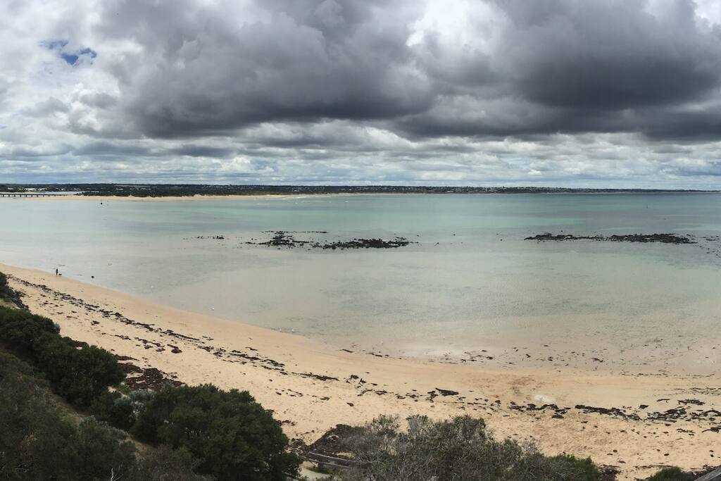 Panoramic, picturesque view across to Ocean Grove, taken from the Barwon Heads Bluff lookout. Breakers Private Room is situated near the Ocean Grove Boat Ramp.