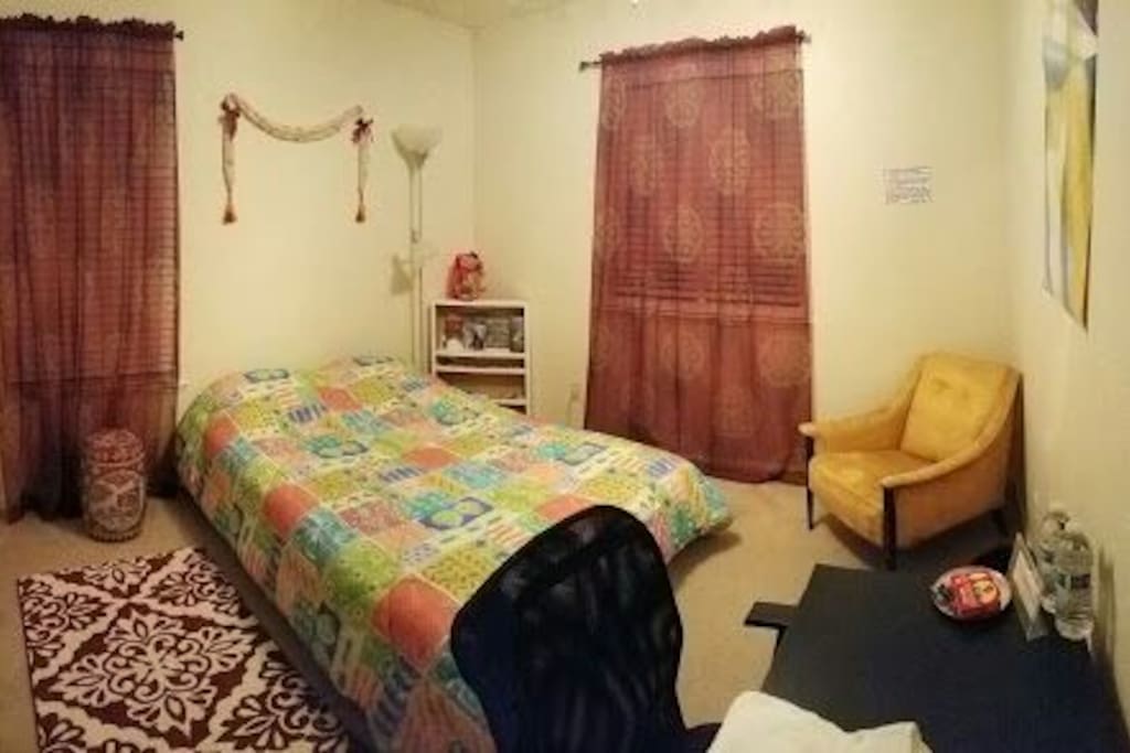 Bright and happy room, with very comfortable memory foam pillows and bed!