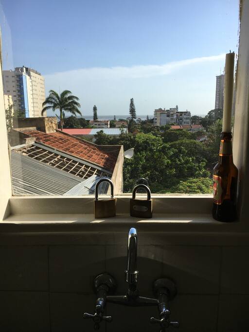 View out of the kitchen window in direction to the sea!