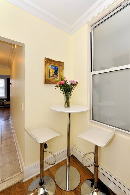 Chrome and white seating.