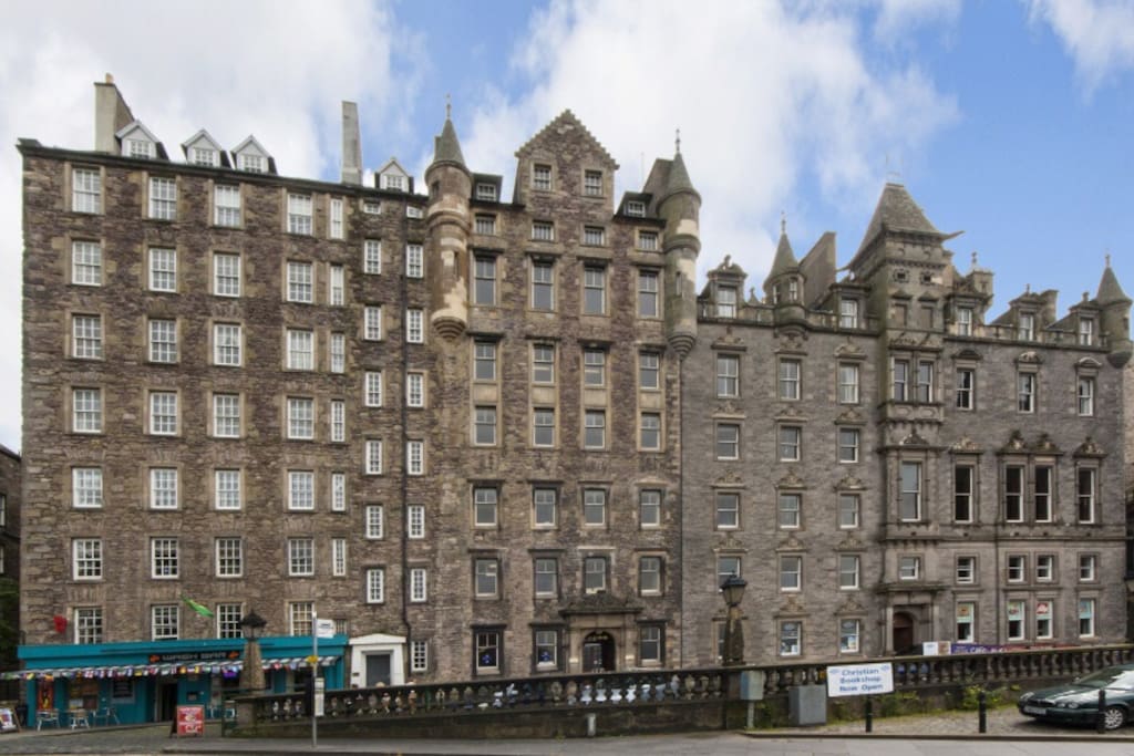The front entrance to our historic old town tenement building, just steps from the Royal Mile