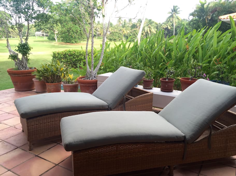 Lounge chairs by the greens