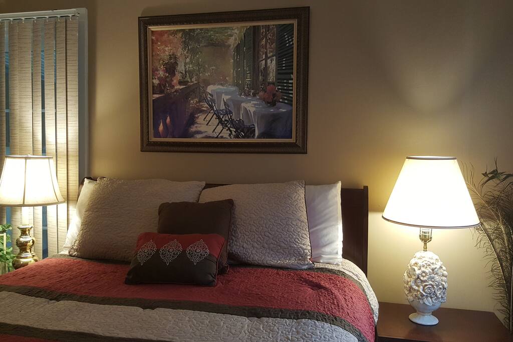 Queen size bed with a pillow top mattress