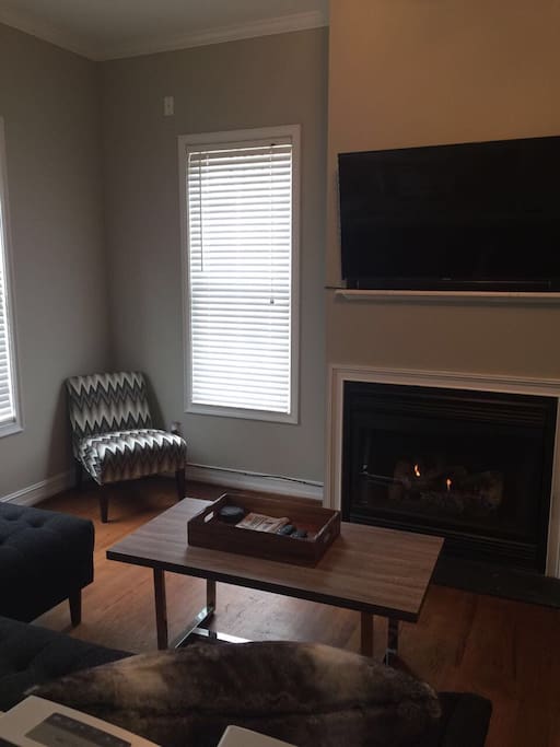 TV and fireplace