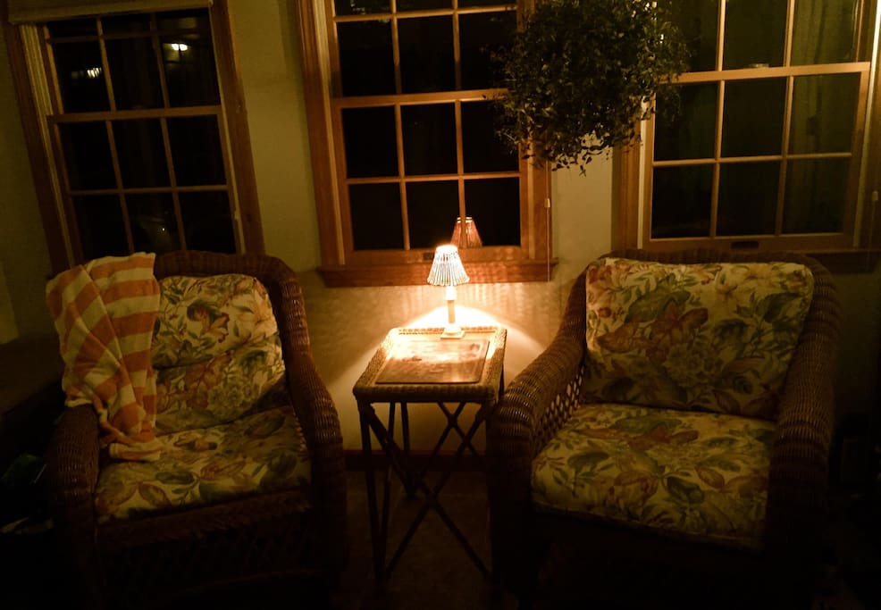 Screen porch at night