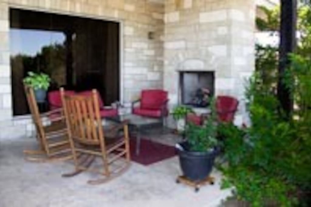 Porch with fireplace