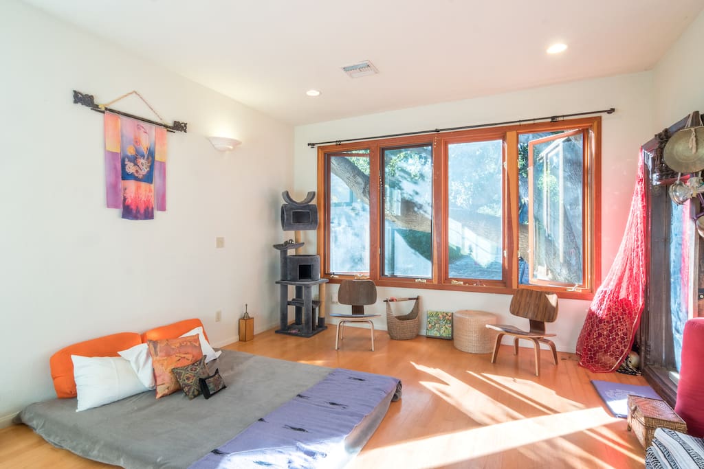 Welcoming futon in great room/yoga room