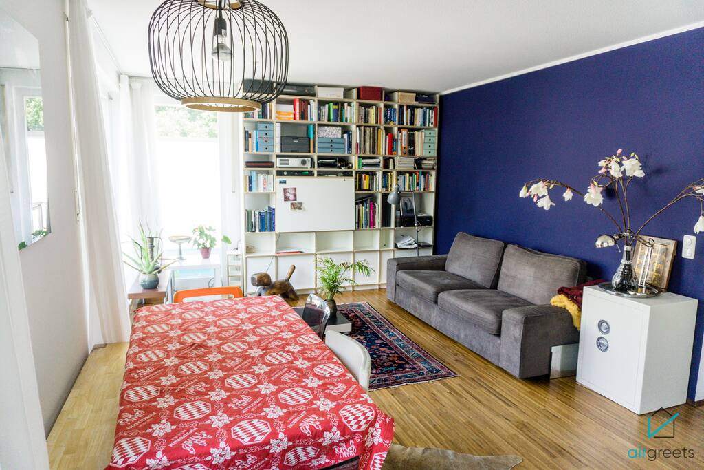 The large couch invites you to relax.