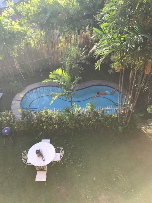 Cold dipping 5feet-7feet Depth private pool, shared by house guests.