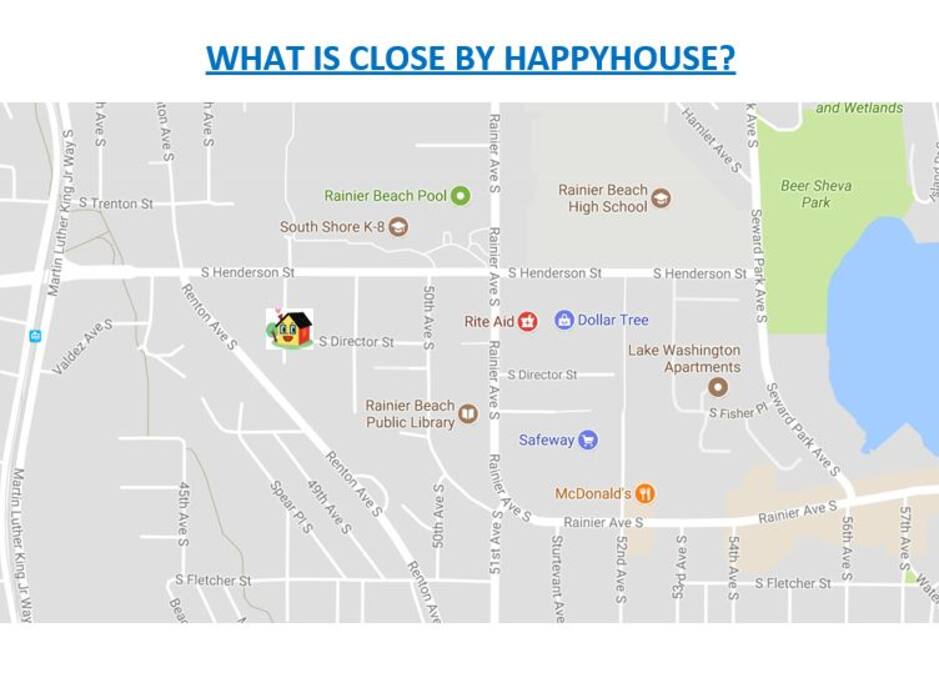 Grocery stores, restaurants, park, banks and public transit stations are all within 10 minutes walk from Happyhouse.