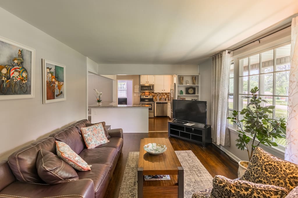 Living room flows into the kitchen and dinning area.