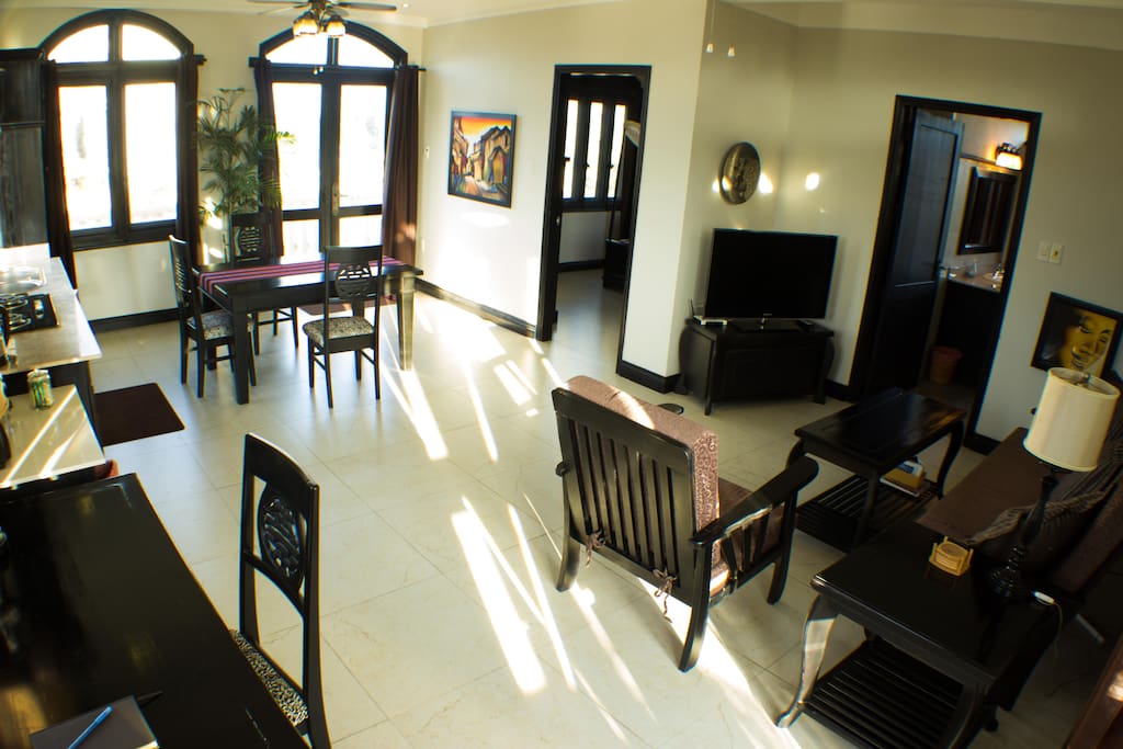 The villa consists of 5 separate luxury apartment suites in two different styles. This is our 67 square meters apartment suite.