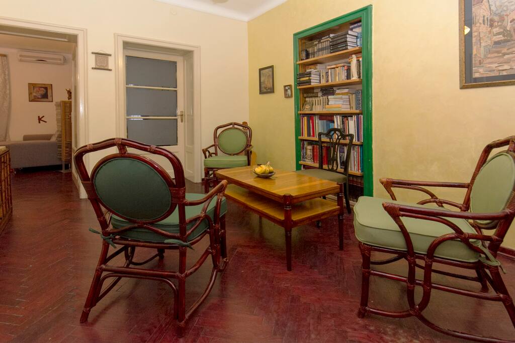 Living room with library