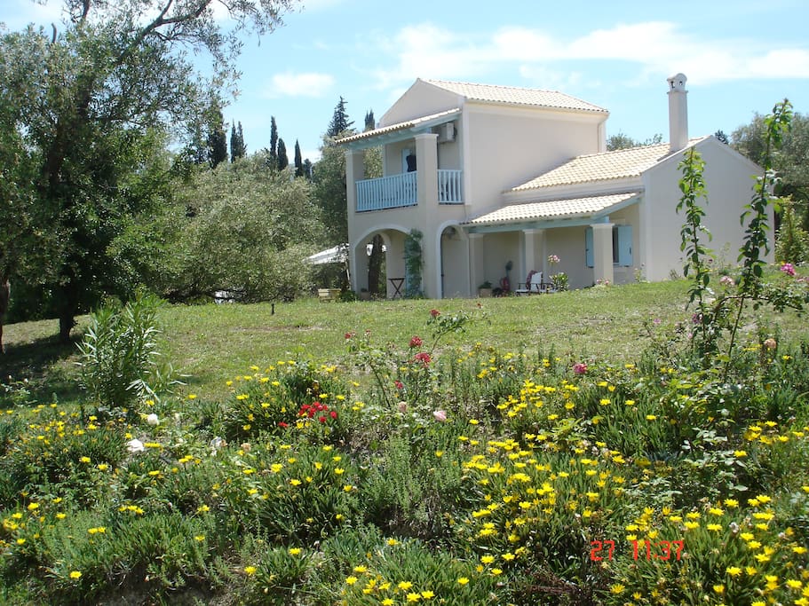 view to the farm house from the garden