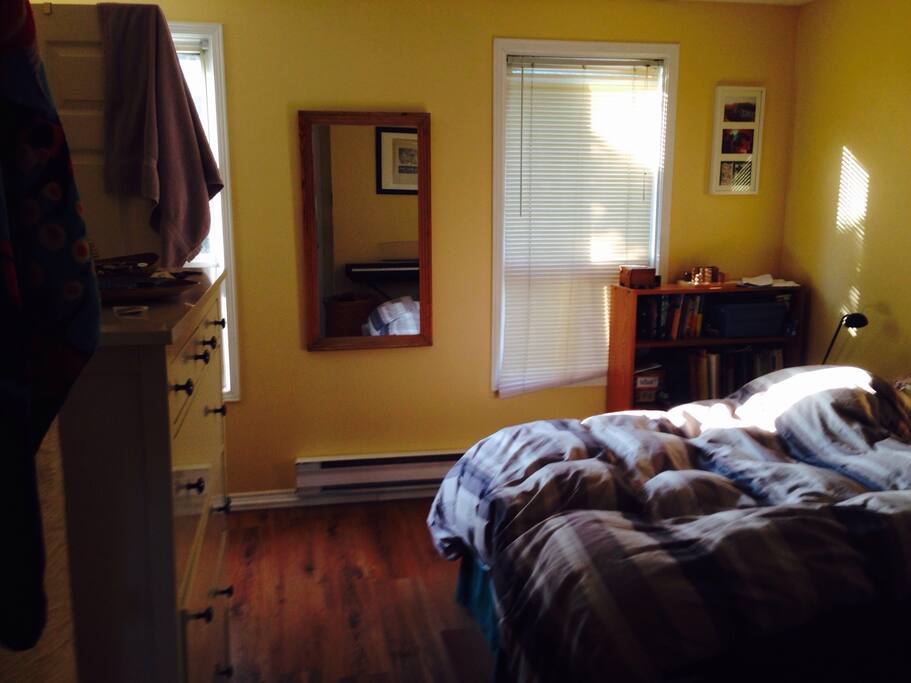 Double bed, dresser and closet