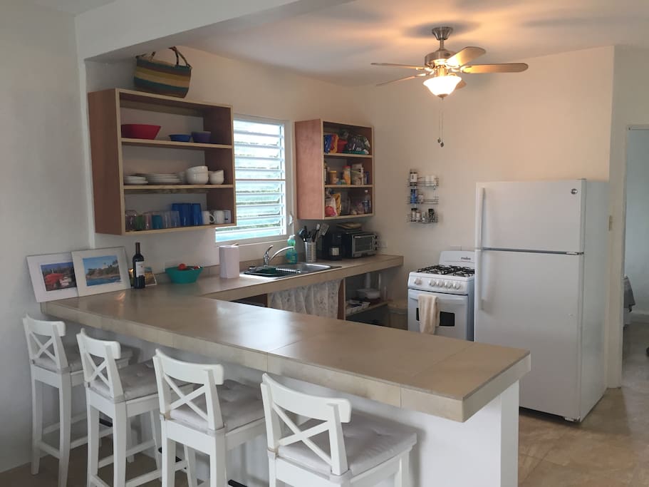 Spacious, modern, well equipped kitchen with breakfast bar. Breakfast on the deck overlooking the ocean, however, is amazing!