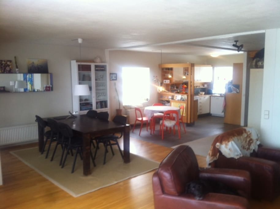 The roomy livingroom and kitchen