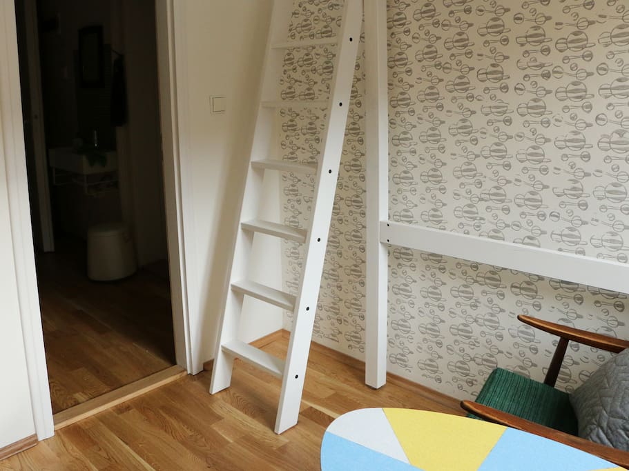White room stairs to bed