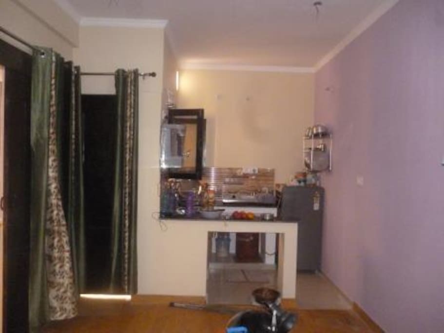 Open kitchen with living room.