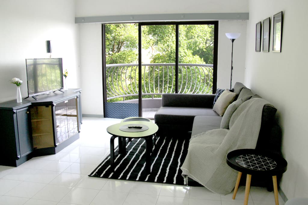 Modern living space with sofa bed
