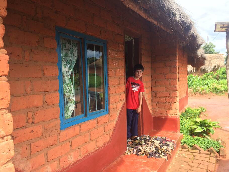 Our son at front door